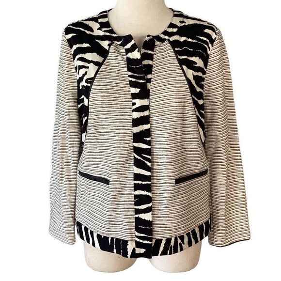 Chico's Jackets & Blazers - NWT Chico’s Zebra Animal Print Jacket Women’s 2 Large Black White Linen $159